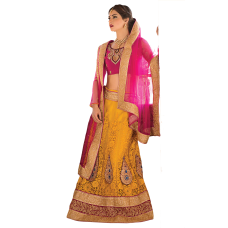 Triveni Luxurious Yellow Colored Embroidered Net Lehenga Choli